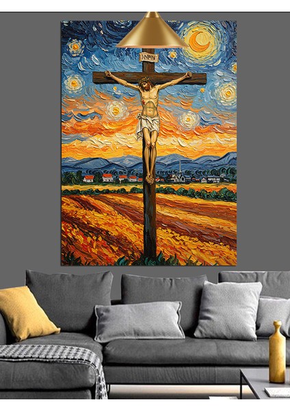 Çarmıha Gerilmiş Isa Manzarası Dekoratif Kanvas - Mdf Ahşap Tablo