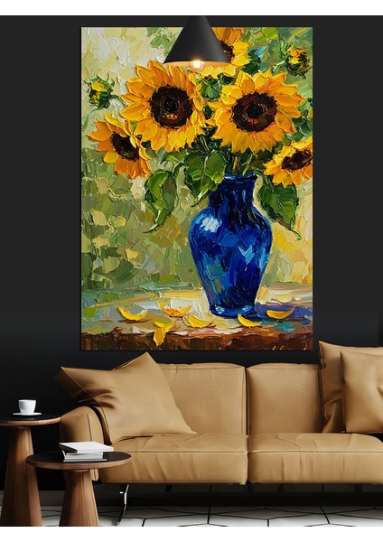 Ayçiçeği Mavi Vazo Resmi Dekoratif Kanvas - Mdf Ahşap Tablo fiyatları