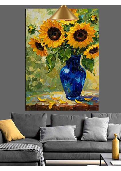 Ayçiçeği Mavi Vazo Resmi Dekoratif Kanvas - Mdf Ahşap Tablo modelleri