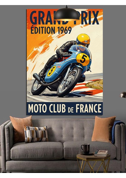 Grand Prix Motorsiklet Posteri Dekoratif Kanvas - Mdf Ahşap Tablo