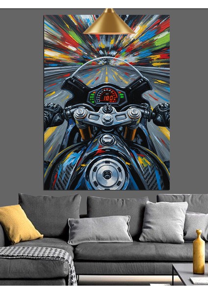 Motorsiklet Üstünde Hız Renkli Sanat Dekoratif Kanvas - Mdf Ahşap Tablo modelleri