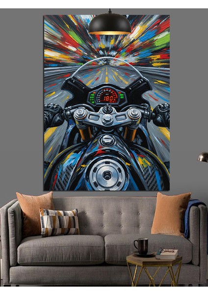 Motorsiklet Üstünde Hız Renkli Sanat Dekoratif Kanvas - Mdf Ahşap Tablo indirimleri