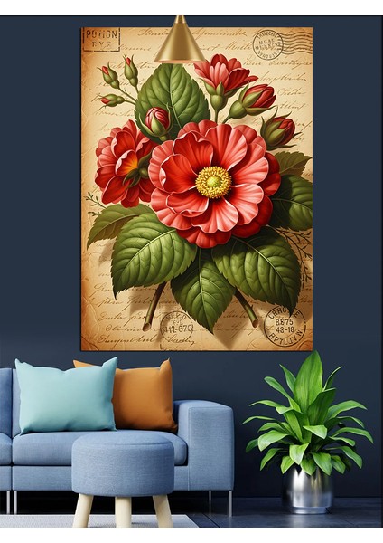 Kırmızı Çiçekler Buketi Sanatı Dekoratif Kanvas - Mdf Ahşap Tablo