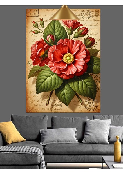Kırmızı Çiçekler Buketi Sanatı Dekoratif Kanvas - Mdf Ahşap Tablo modelleri