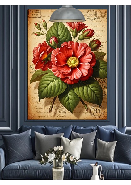 Kırmızı Çiçekler Buketi Sanatı Dekoratif Kanvas - Mdf Ahşap Tablo fırsatları