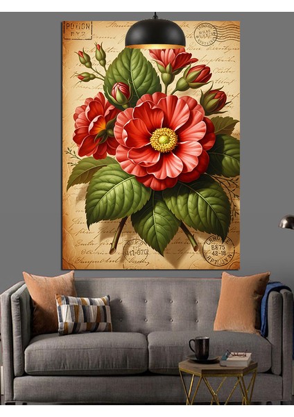Kırmızı Çiçekler Buketi Sanatı Dekoratif Kanvas - Mdf Ahşap Tablo indirimleri
