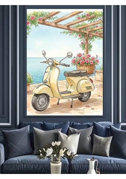Sarı Scooter Retro Dekoratif Kanvas - Mdf Ahşap Tablo