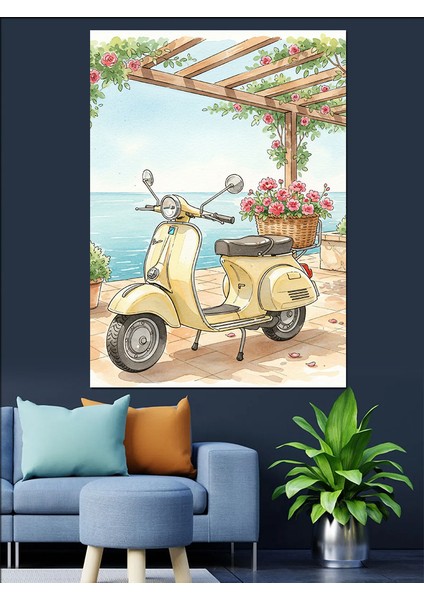 Sarı Scooter Retro Dekoratif Kanvas - Mdf Ahşap Tablo fiyatları