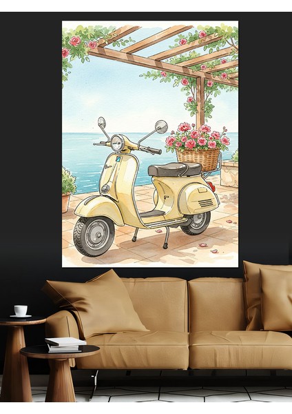 Sarı Scooter Retro Dekoratif Kanvas - Mdf Ahşap Tablo modelleri