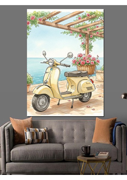 Sarı Scooter Retro Dekoratif Kanvas - Mdf Ahşap Tablo fırsatları