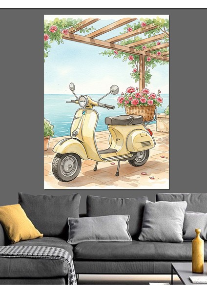 Sarı Scooter Retro Dekoratif Kanvas - Mdf Ahşap Tablo indirimleri