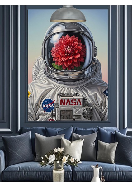 Çiçek Başlı Astronot Dekoratif Kanvas - Mdf Ahşap Tablo fiyatları