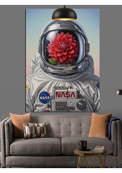 Çiçek Başlı Astronot Dekoratif Kanvas - Mdf Ahşap Tablo modelleri