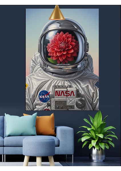 Çiçek Başlı Astronot Dekoratif Kanvas - Mdf Ahşap Tablo fırsatları
