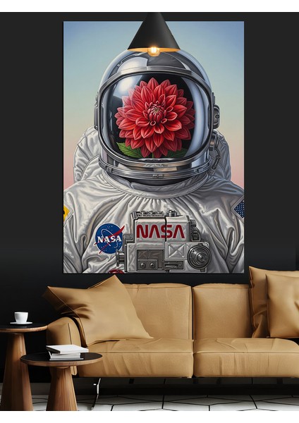 Çiçek Başlı Astronot Dekoratif Kanvas - Mdf Ahşap Tablo indirimleri