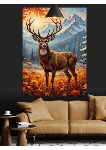 Boynuzlu Geyik ve Orman Dekoratif Kanvas - Mdf Ahşap Tablo fiyatları