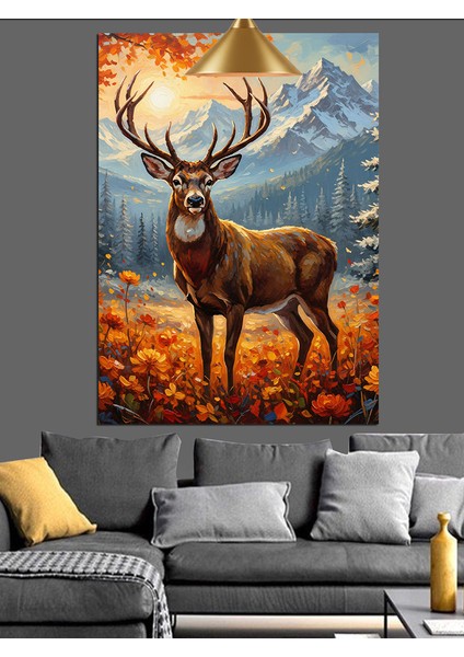 Boynuzlu Geyik ve Orman Dekoratif Kanvas - Mdf Ahşap Tablo modelleri