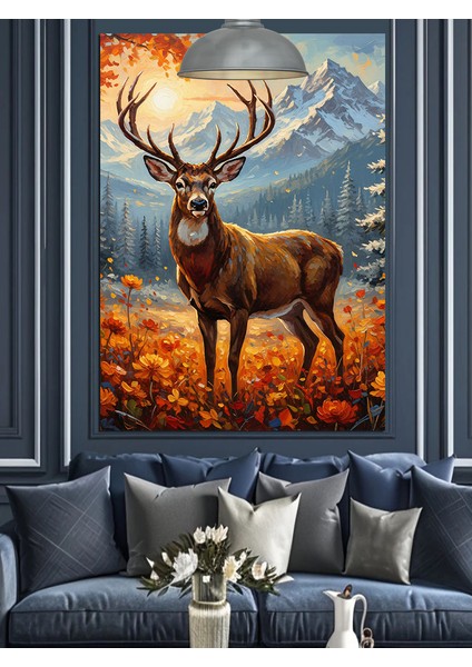 Boynuzlu Geyik ve Orman Dekoratif Kanvas - Mdf Ahşap Tablo fırsatları