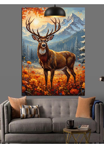 Boynuzlu Geyik ve Orman Dekoratif Kanvas - Mdf Ahşap Tablo indirimleri