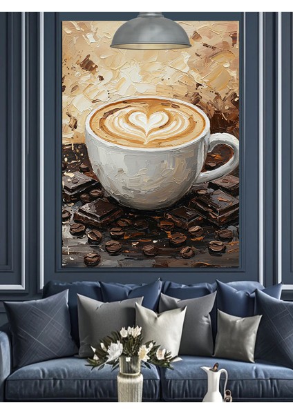 Kalp Köpüklü Sıcak Kahve Fincanı Romantik Dekoratif Kanvas - Mdf Ahşap Tablo fiyatları