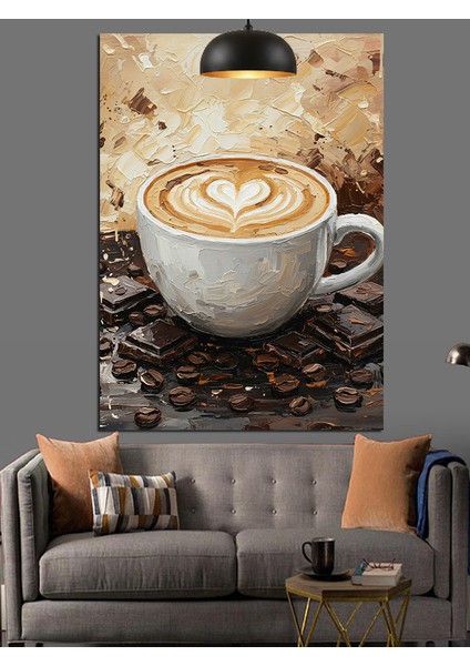 Kalp Köpüklü Sıcak Kahve Fincanı Romantik Dekoratif Kanvas - Mdf Ahşap Tablo modelleri