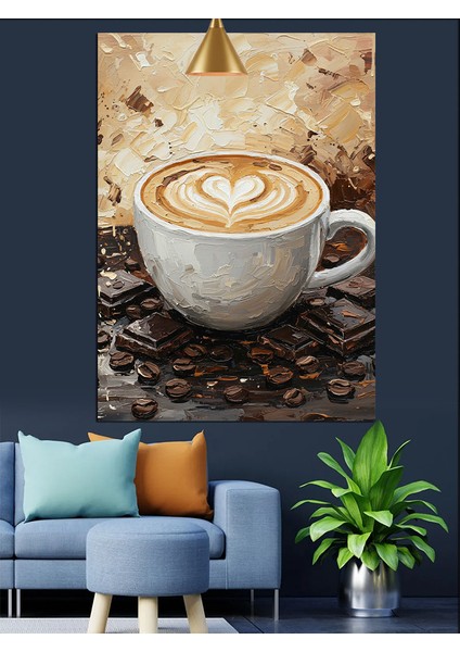 Kalp Köpüklü Sıcak Kahve Fincanı Romantik Dekoratif Kanvas - Mdf Ahşap Tablo fırsatları