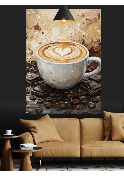 Kalp Köpüklü Sıcak Kahve Fincanı Romantik Dekoratif Kanvas - Mdf Ahşap Tablo indirimleri