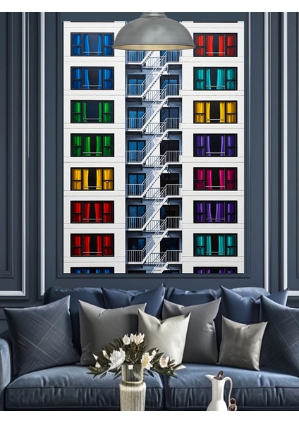 Renkli Pencereler Soyut Sanat Dekoratif Kanvas - Mdf Ahşap Tablo fırsatları