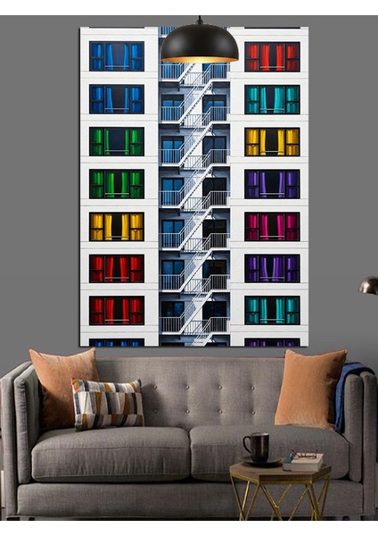 Renkli Pencereler Soyut Sanat Dekoratif Kanvas - Mdf Ahşap Tablo indirimleri