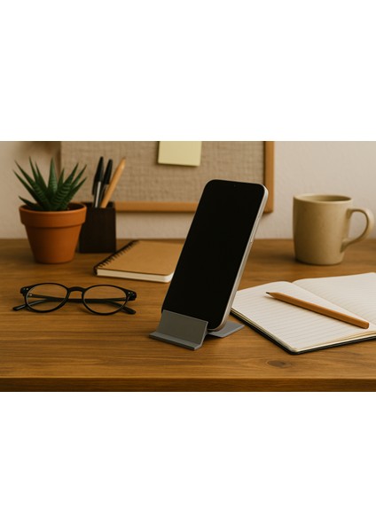 3D Baskı Telefon Standı Gri Renk Masaüstü Minimal Tasarım Sabit Aparat Tutucu Organizer