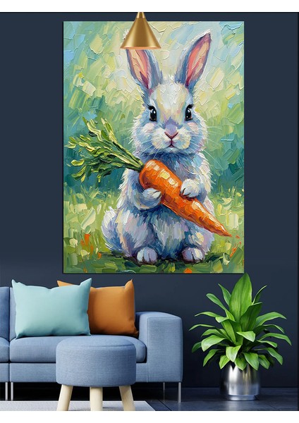 Havuç Tutan Beyaz Tavşan Dekoratif Kanvas - Mdf Ahşap Tablo modelleri