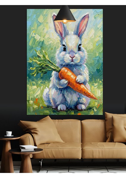 Havuç Tutan Beyaz Tavşan Dekoratif Kanvas - Mdf Ahşap Tablo fırsatları