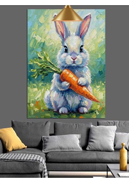 Havuç Tutan Beyaz Tavşan Dekoratif Kanvas - Mdf Ahşap Tablo indirimleri