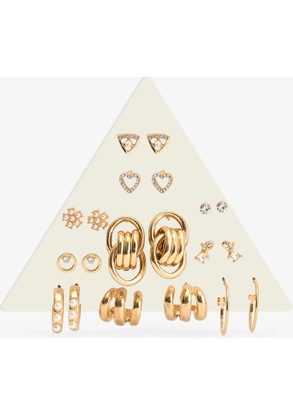 Altın Rengi Mara 10'lu Küpe Seti