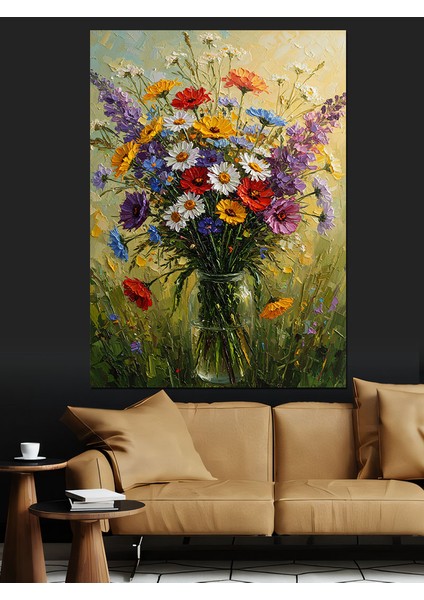 Çiçek Buketi Vazoda Sanat Dekoratif Kanvas - Mdf Ahşap Tablo fiyatları