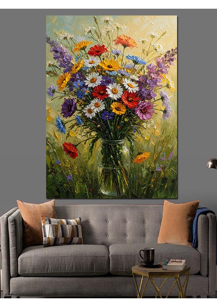 Çiçek Buketi Vazoda Sanat Dekoratif Kanvas - Mdf Ahşap Tablo modelleri