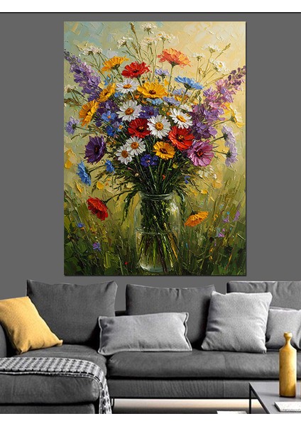 Çiçek Buketi Vazoda Sanat Dekoratif Kanvas - Mdf Ahşap Tablo fırsatları