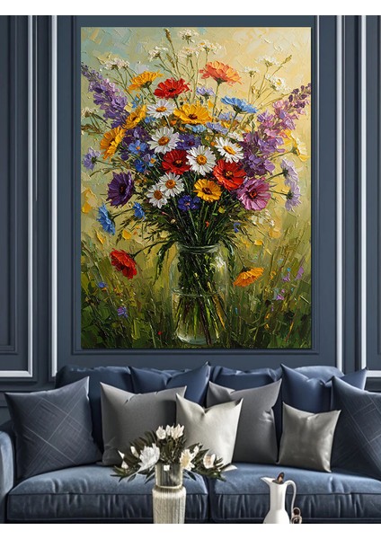 Çiçek Buketi Vazoda Sanat Dekoratif Kanvas - Mdf Ahşap Tablo indirimleri