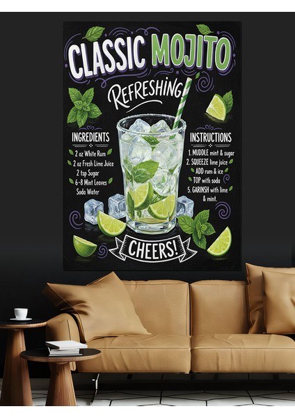 Klasik Mojito Tarifi Posteri Dekoratif Kanvas - Mdf Ahşap Tablo fiyatları