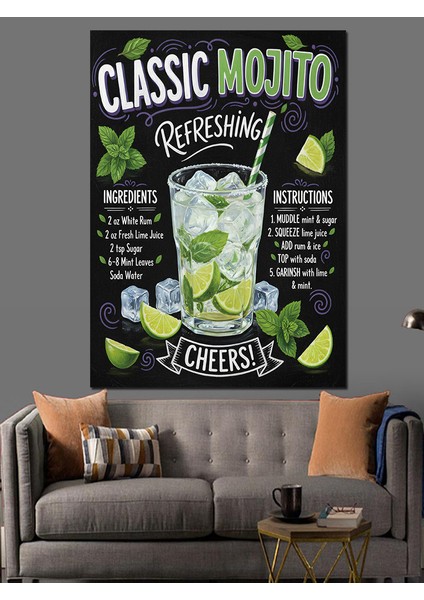 Klasik Mojito Tarifi Posteri Dekoratif Kanvas - Mdf Ahşap Tablo modelleri