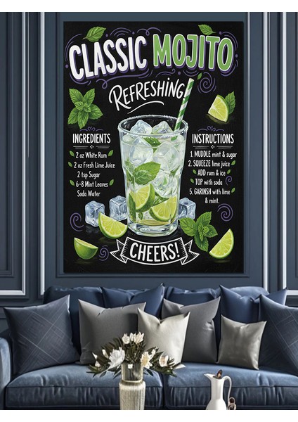 Klasik Mojito Tarifi Posteri Dekoratif Kanvas - Mdf Ahşap Tablo indirimleri
