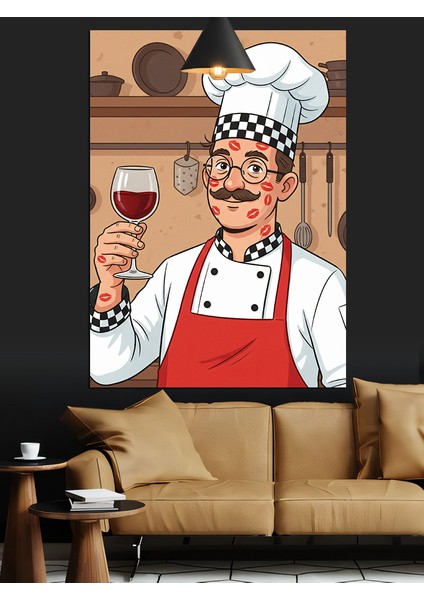Şarap Içen Aşçı Figürü Dekoratif Kanvas - Mdf Ahşap Tablo modelleri