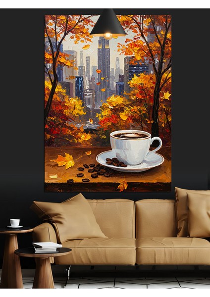 Sonbahar Kahve Fincanı Keyfi Dekoratif Kanvas - Mdf Ahşap Tablo