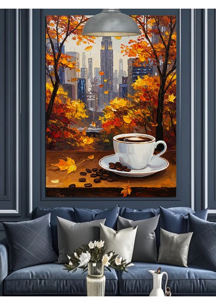 Sonbahar Kahve Fincanı Keyfi Dekoratif Kanvas - Mdf Ahşap Tablo modelleri