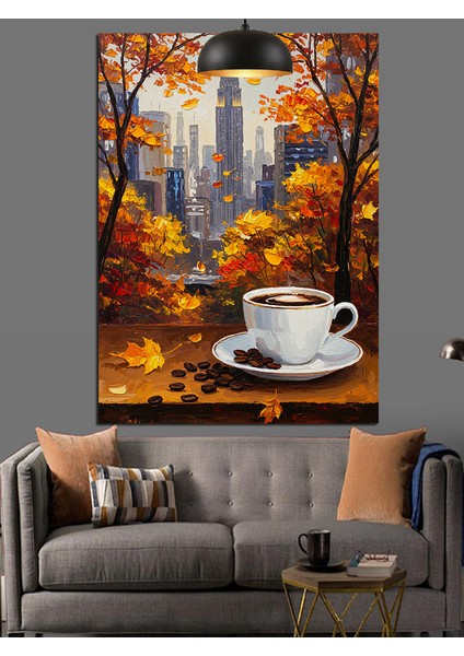 Sonbahar Kahve Fincanı Keyfi Dekoratif Kanvas - Mdf Ahşap Tablo fırsatları