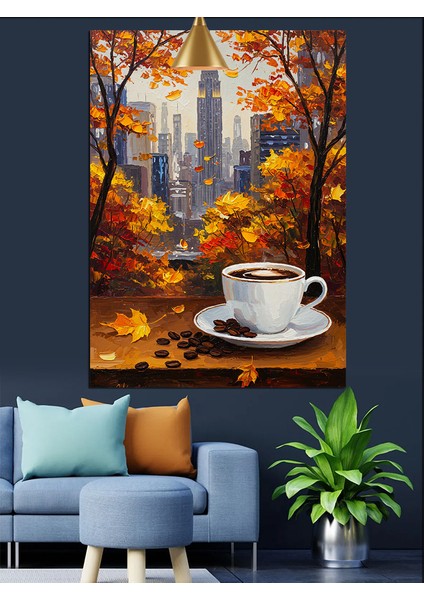 Sonbahar Kahve Fincanı Keyfi Dekoratif Kanvas - Mdf Ahşap Tablo indirimleri