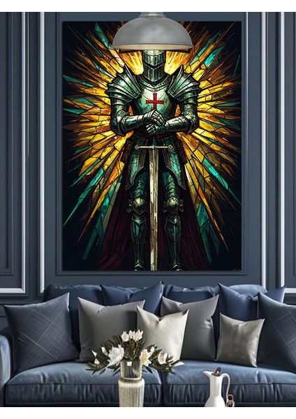 Kutsal Işık ve Zırhlı Sövalye Figür Sanatı Dekoratif Kanvas - Mdf Ahşap Tablo fiyatları