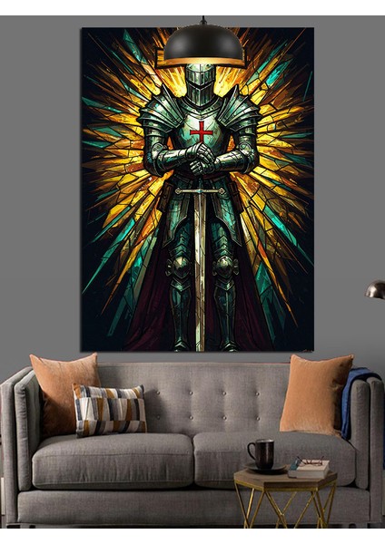 Kutsal Işık ve Zırhlı Sövalye Figür Sanatı Dekoratif Kanvas - Mdf Ahşap Tablo modelleri