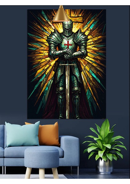 Kutsal Işık ve Zırhlı Sövalye Figür Sanatı Dekoratif Kanvas - Mdf Ahşap Tablo fırsatları