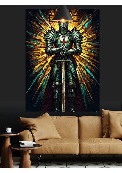 Kutsal Işık ve Zırhlı Sövalye Figür Sanatı Dekoratif Kanvas - Mdf Ahşap Tablo indirimleri
